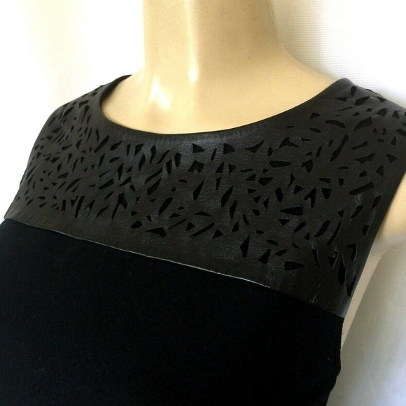 Halston Heritage Sheath Dress Leather Cutout Wool - Picture 4 of 9